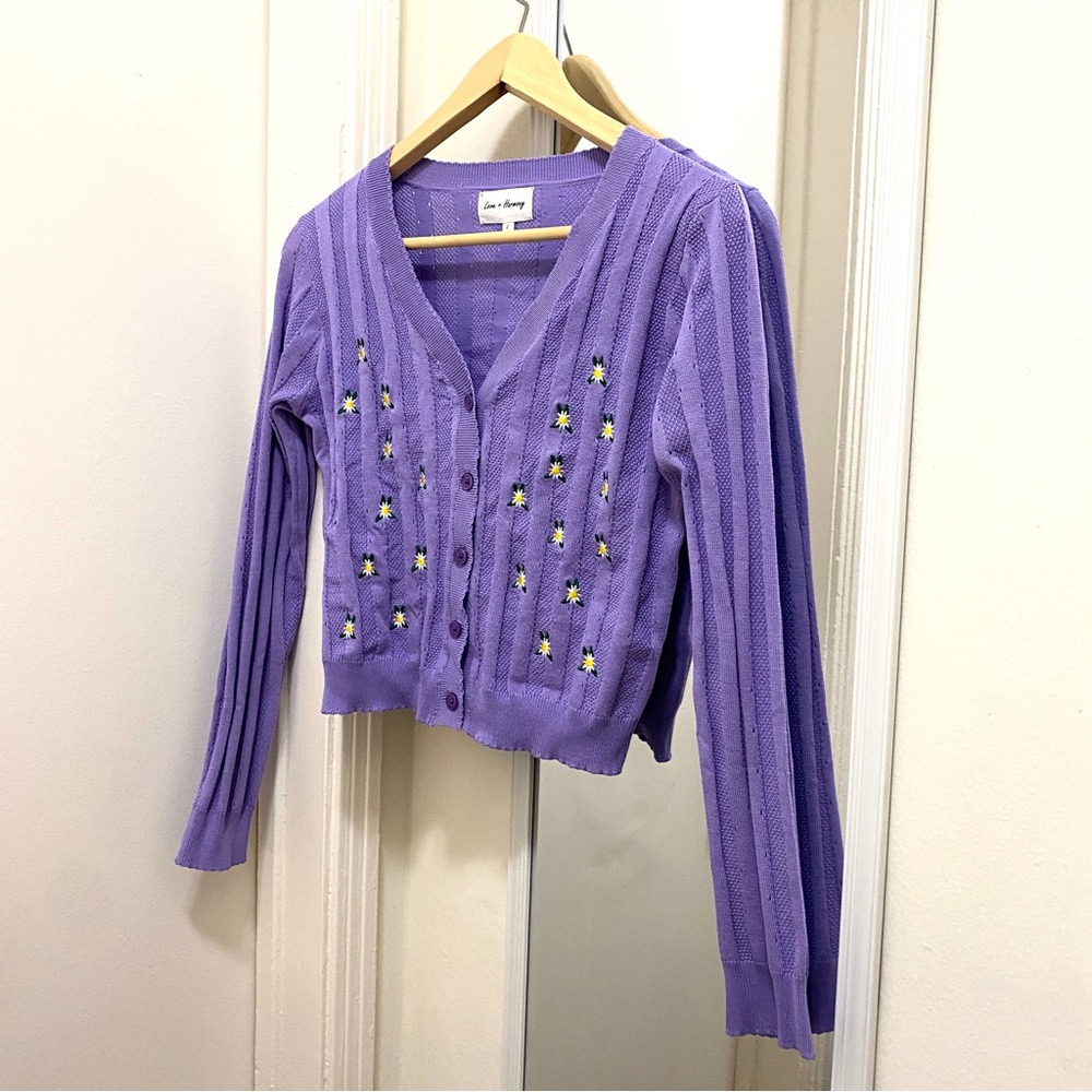 Floral Embroidered Purple Cardigan